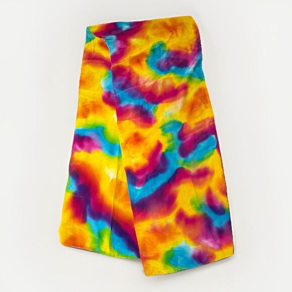 Handmade Tie-Dye Rainbow Swirl Scarf Hair Wrap 68”x13” Boho Festival Retro Art - Picture 2 of 6